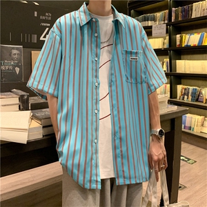 2023夏季薄款条纹短袖衬衫休闲日系学生设计感小众衬衣 W991-P32图片