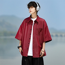 8XL-M冰丝牛仔短袖衬衫男款夏季薄款宽松慵懒衬衣外套DC28006P60，男装T恤，电商B312