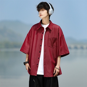 8XL-M 冰丝牛仔短袖衬衫男款夏季薄款宽松慵懒衬衣外套DC28006P60图片