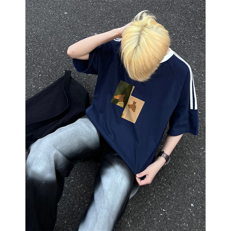 量大优供抖音视频支持得物品质配合二开美式三条杠短袖t恤ZD259,男装T恤,电商A486