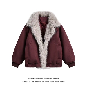 (网图)复古鹿皮绒座山雕棉服潮牌情侣百搭保暖棉服313B-PM08-P115图片
