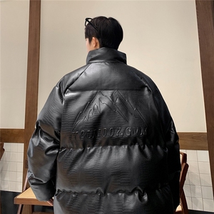 港风鳄鱼纹钢印字母设计棉衣大码潮流休闲棉衣男MY77728P128控168图片