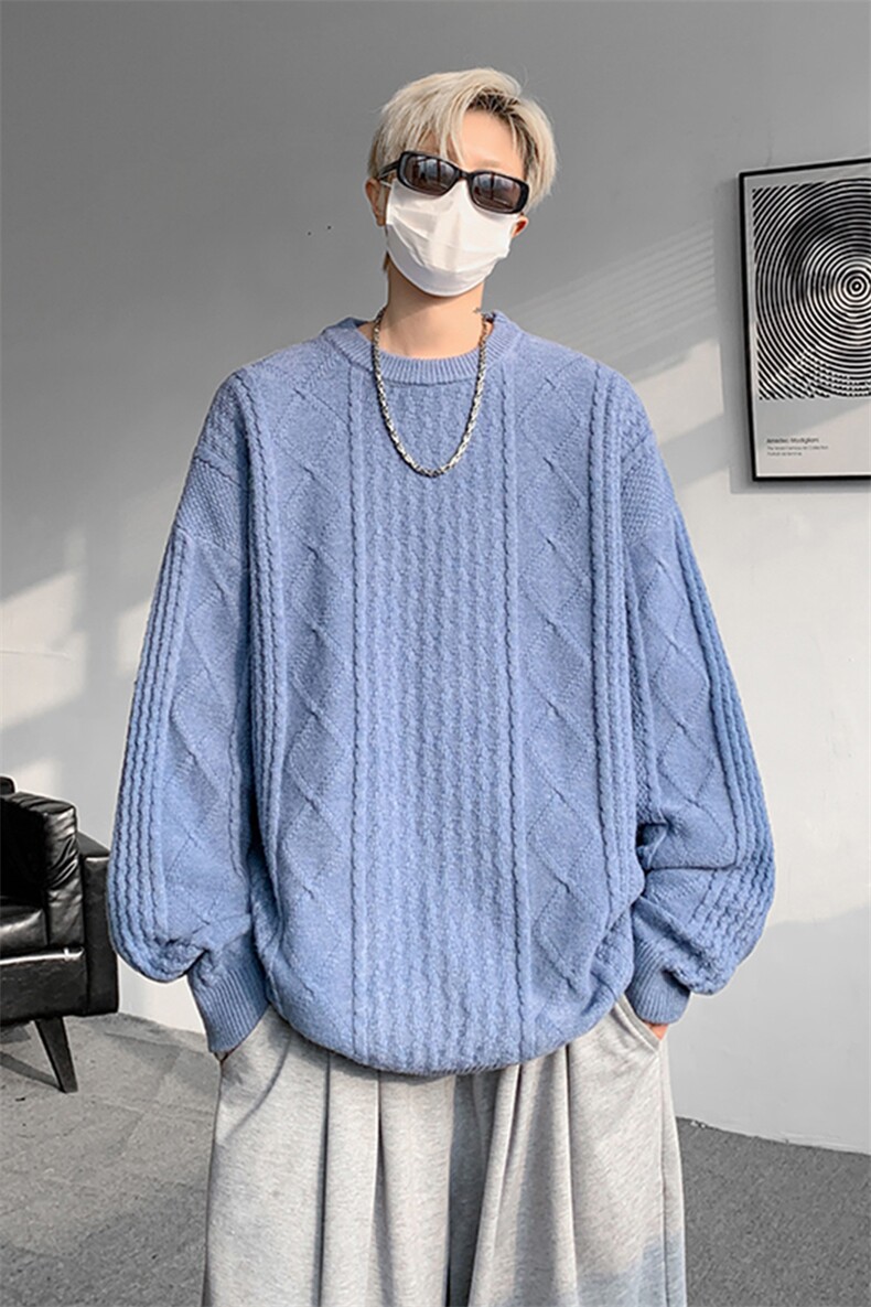 8XL-M圆领毛衣男秋冬季宽松慵懒套头麻花针织衫毛线衣MY19005P68,男装针织衫/毛衣,电商B312