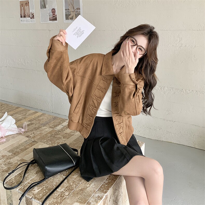 25春款麂皮绒翻领复古港风夹克外套--浙宝208-P145K208，女装大码女装，浙宝208