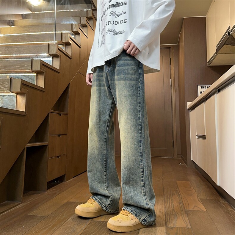 牛仔裤男女潮牌做旧水洗显瘦vibe高街微辣长裤子K8091P50,男装牛仔裤,电商D325