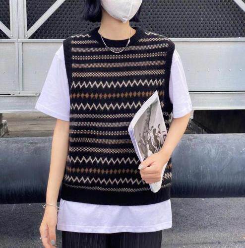 波浪纹圆领羊毛背心，女装背心吊带，日の谷