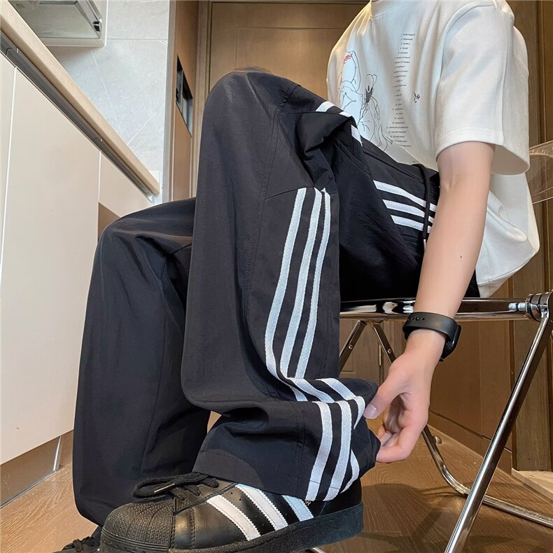 条纹休闲裤男款设计感撞色宽松阔腿裤宽松慵懒风潮流直筒裤CA102,男装休闲裤,星座516A