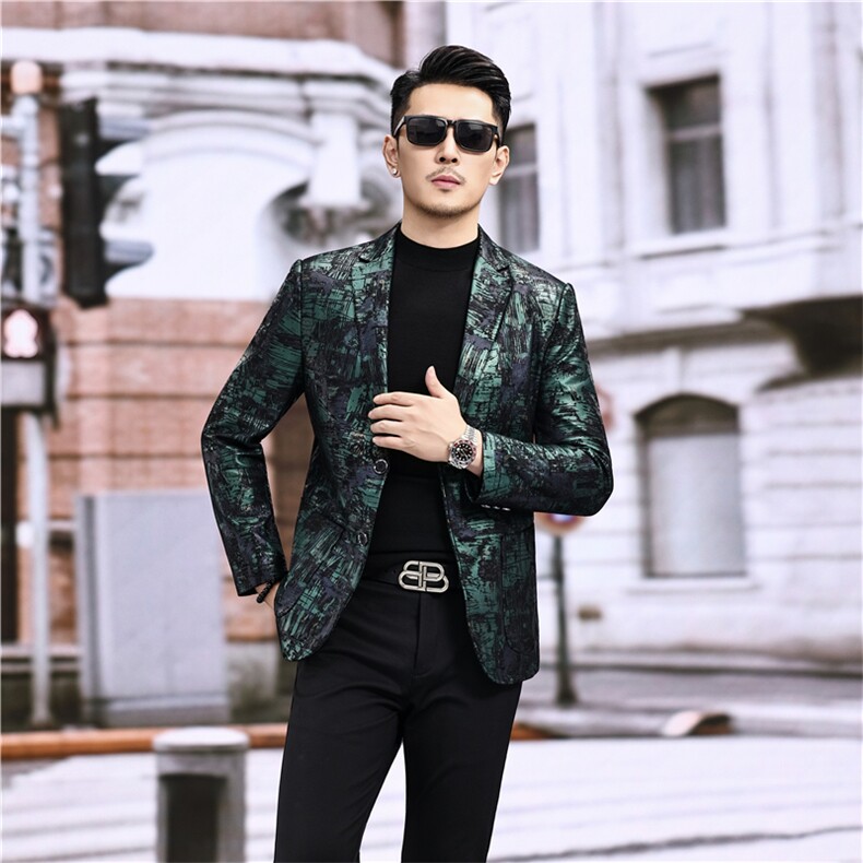 春秋款男士绵羊皮西服真皮休闲外套中年男装百搭通勤夹克绿彩条,男装夹克,电商B360A（原721A）