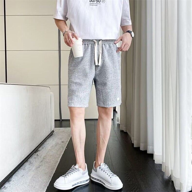 时尚短裤男夏季新款潮牌条纹提花休闲百搭直筒弹力宽松运动五分裤,男装牛仔裤,星座715-4
