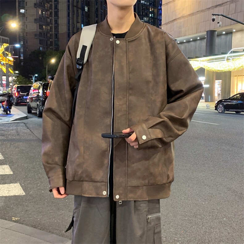 美式水洗PU皮外套男款春秋潮牌宽松飞行员皮衣夹克JK206-P85,男装夹克,星座308B-2