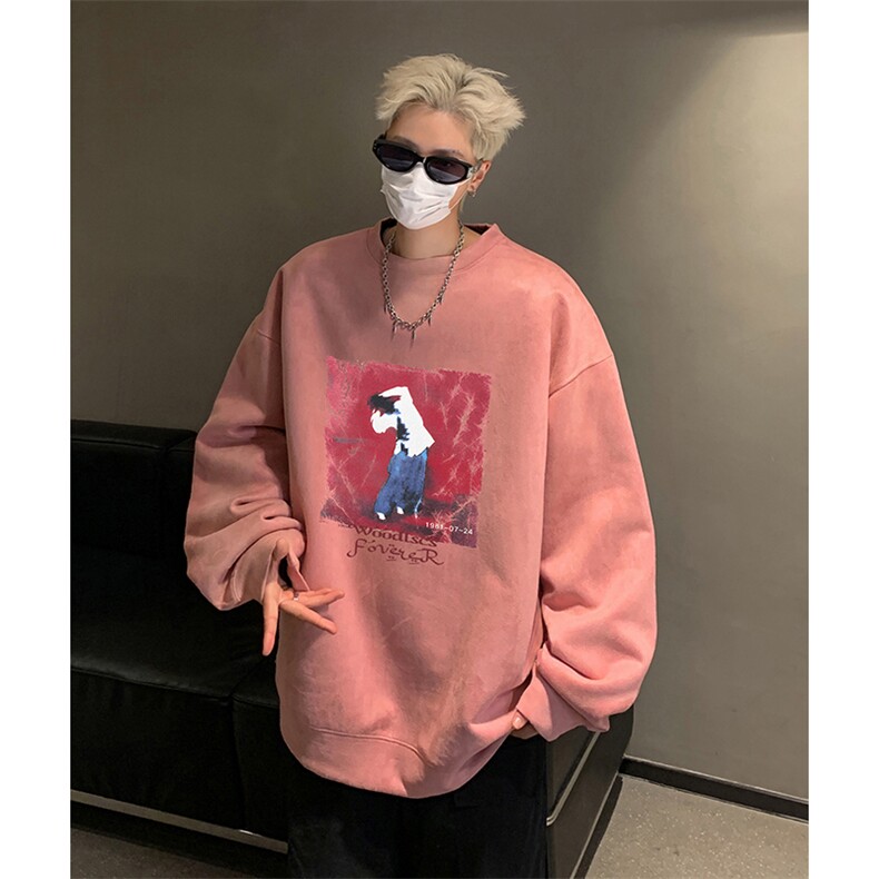 抖音得物供货提供视频秋冬重磅美式麂皮绒圆领卫衣JY333,男装卫衣,电商A486