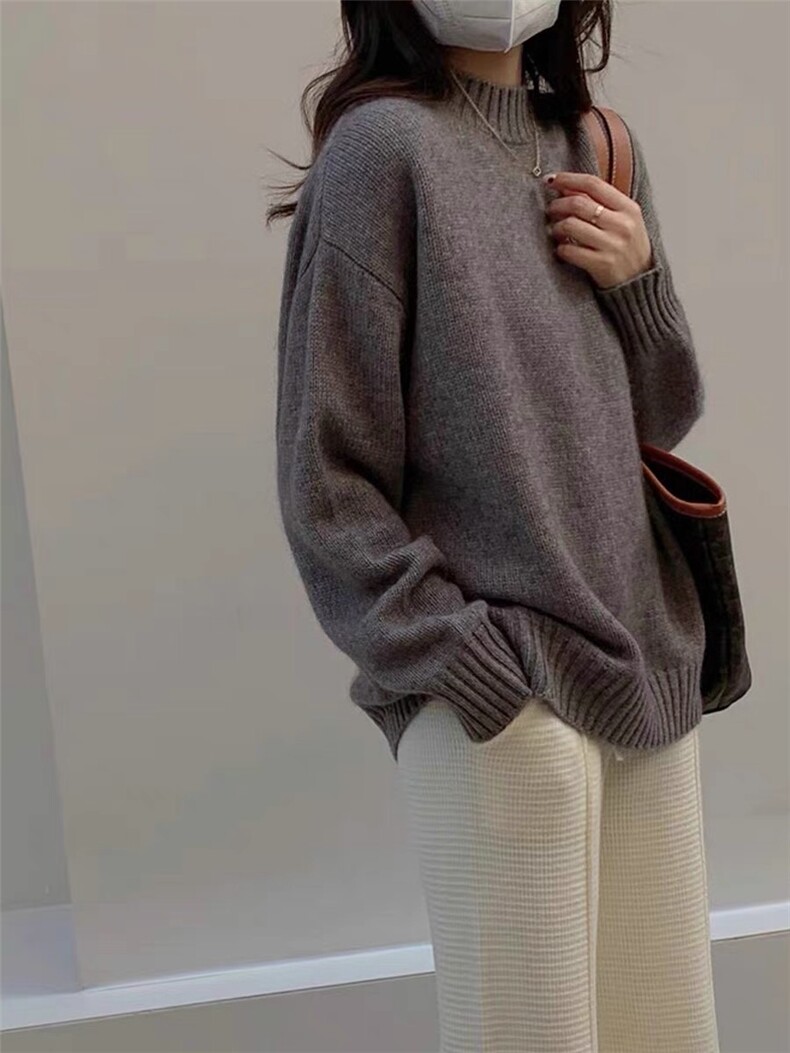 秋冬羊毛针织衫女圆领韩版慵懒风宽松纯色打底衫,女装羊毛衫,思途羊绒