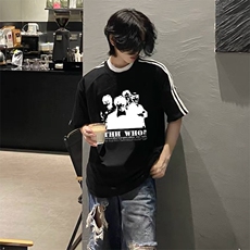 抖音得物高品质二开240克宽松纯棉美式潮牌三条杠织带短袖T恤，男装T恤，电商A486-1