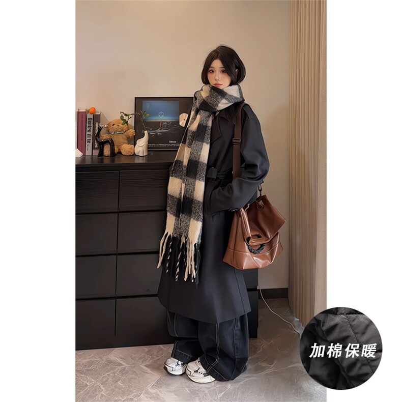 秋冬氛围感男女情侣风衣外套韩版中长款大衣FY3655-特P88加棉P108,男装风衣,电商B295
