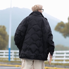 现货冬季加厚羽绒棉服男立领复古菱格压皱设计感痞帅外套面包服，男装棉衣，星座302B