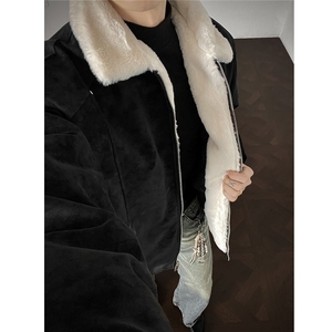 座山雕兔毛拼接复古皮衣棉衣棉服外套翻领 MY1299- P110图片
