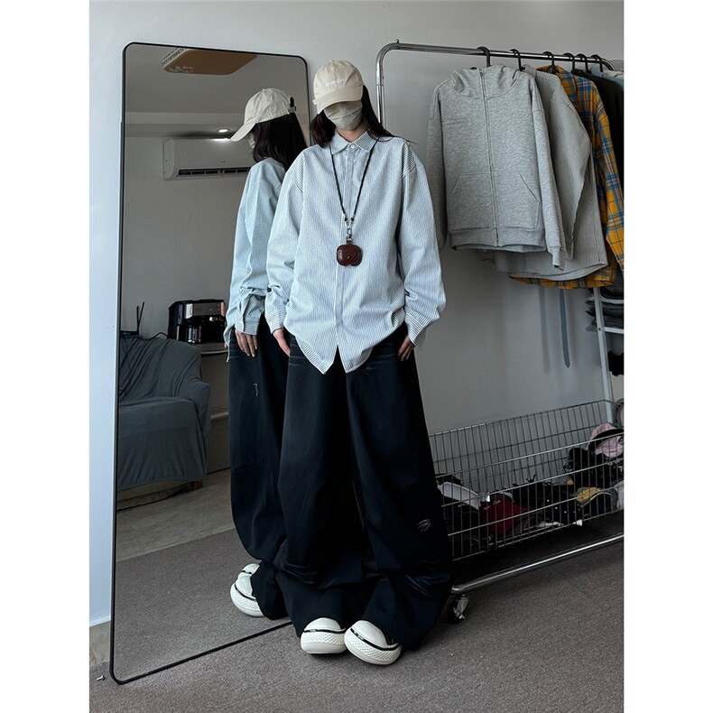 高品质牛仔条纹衬衫潮牌长袖衬衣潮流宽松休闲外套CS017-P30,男装衬衫,星座301C-5