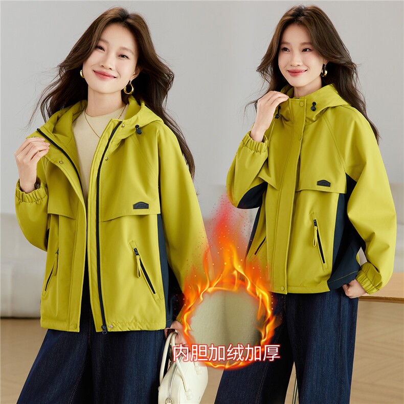 现货2025新款加绒连帽女士休闲时尚连帽派克服，女装派克服，木子恋