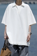 8XL-M假两件V领短袖t恤男夏翻领半袖宽松重磅华夫格大码DT001P40，男装T恤，电商B312