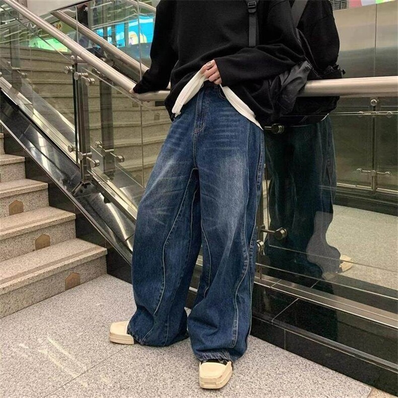 美式复古牛仔裤春夏宽松直筒休闲裤设计双腰头裤子阔腿裤G355P55，女装牛仔裤，电商D256-2(原A064-2)