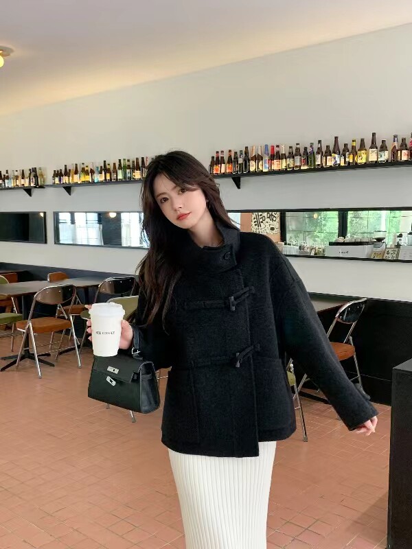 牛角扣立领双面羊绒大衣毛呢子外套女冬季2025年新款短款小个子,女装羊绒大衣,宸诺服饰