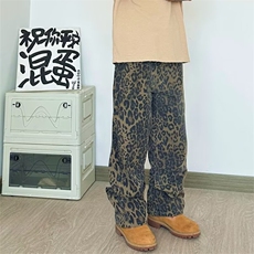 复古直筒裤重磅帆布工装牛仔裤豹纹休闲裤子男KQ11，男装牛仔裤，星座1116A-1（原606A）
