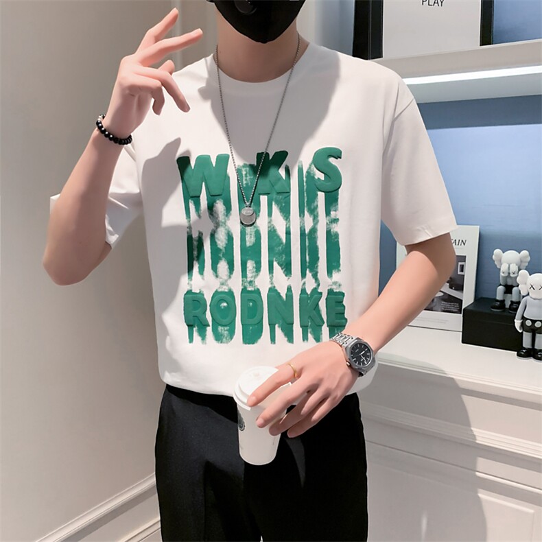 2023款夏季轻熟风T恤休闲圆领时尚痞帅发泡印花短袖T2309-P45,男装T恤,电商A413