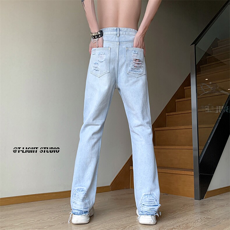 B221美式ins高街暗黑小众修身小脚破洞牛仔裤LK23055-P65控88,男装牛仔裤,电商B221