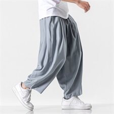 2021春夏大码宽松哈伦休闲裤男工装萝卜裤九分裤日系复古/，男装休闲裤，钱塘713