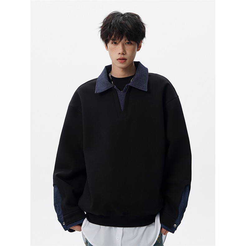 8XL-M美式拼接新款翻领高级感衬衫领运动上衣长袖卫衣男WY26P68,男装衬衫,电商D206-1