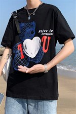港风ins潮流体恤夏季小熊情侣短袖男大码宽松纯棉中袖T122P35控49，男装T恤，电商A089-1