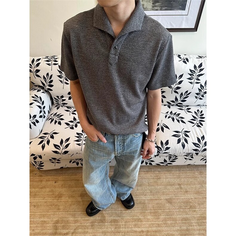 老钱风正肩短袖polo衫百搭半袖T恤上衣TX3206特P42，男装Polo衫，星座908-1