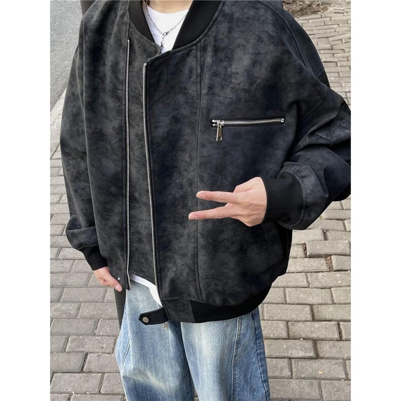 皮衣外套男装春季工装夹克短款美式棒球服潮牌机车服复古TJK54，男装夹克，星座208-5