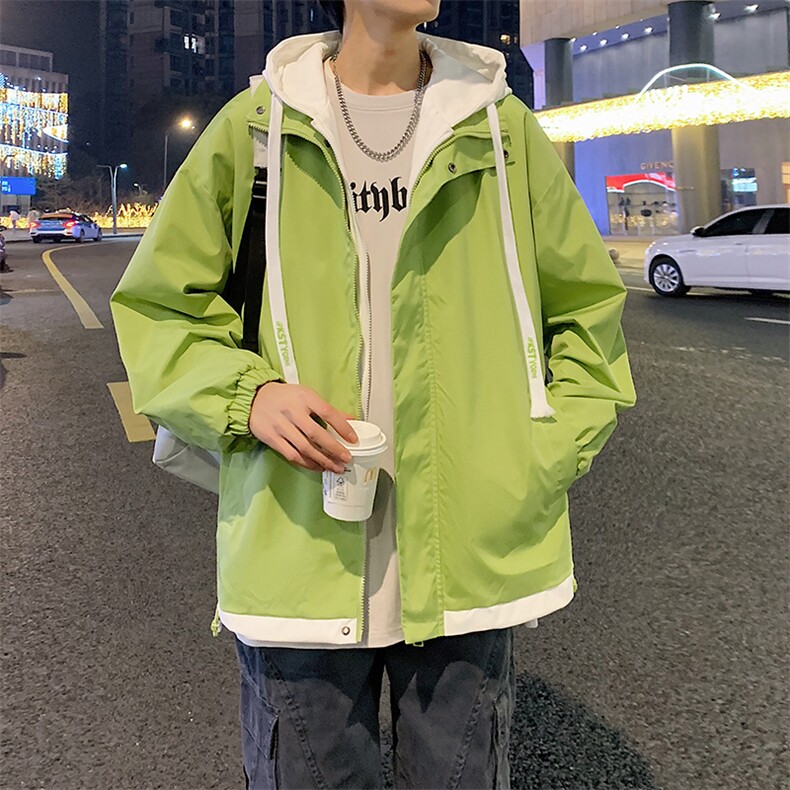 2024春季新款假两件连帽夹克潮流日系百搭撞色外套JK2362-P75,男装夹克,电商A128