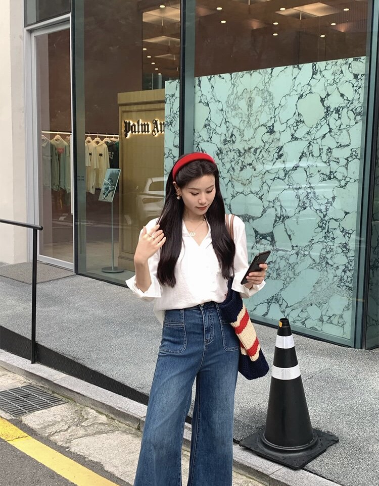 秋季气质设计感翻折V领重工刺绣长袖衬衫,女装衬衫,湘姗