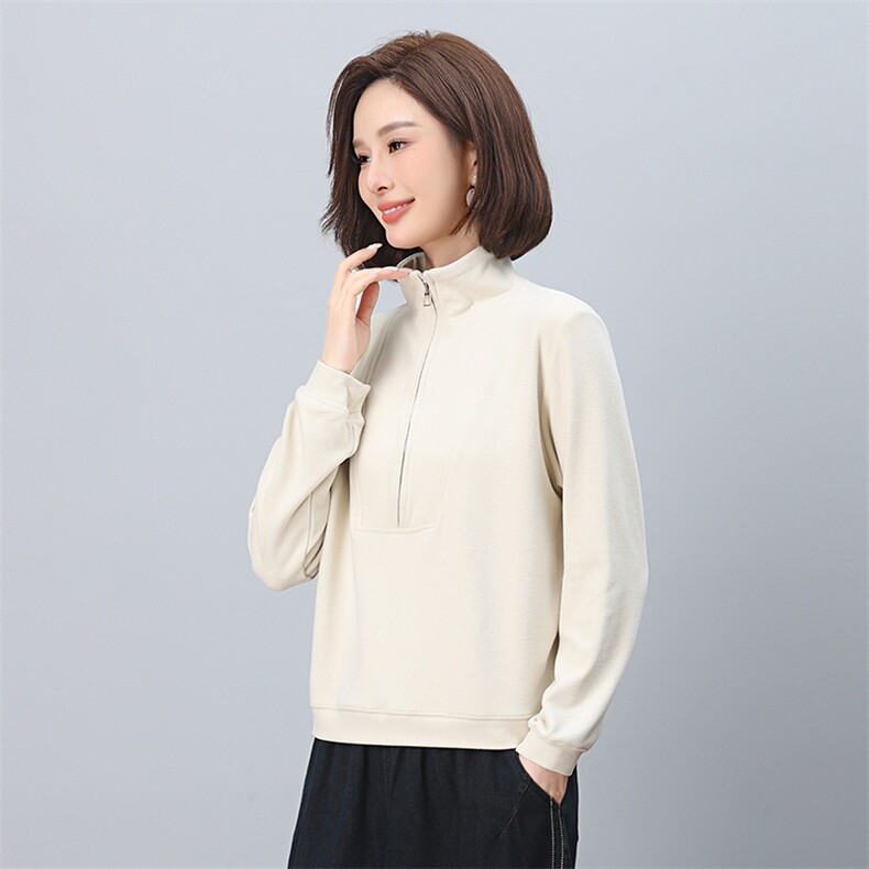 时尚女装立领拉链卫衣显瘦修身长袖打底衫,女装卫衣/绒衫,叶笙衣