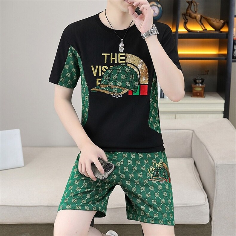 83666-P65男士夏季套装短袖t恤短裤穿搭一整套夏天薄款潮牌休闲图片