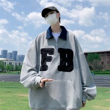 男卫衣华夫格套头卫衣POLO领秋季原宿慵懒ins潮男宽松Y8504P38，男装卫衣，星座1116-2