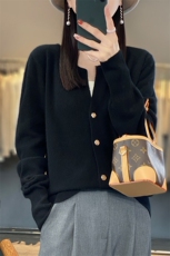 100%纯羊毛开衫毛衣女V领24秋冬新款纯色针织羊绒衫外套宽松上衣，女装羊毛衫，绒汀羊绒