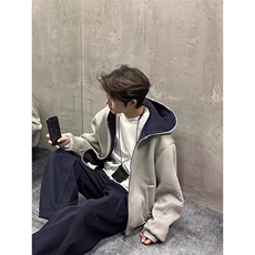 抖音得物高品质二开26春装美式重磅宽松结构双面连帽卫衣外套W68，女装短外套，电商A486