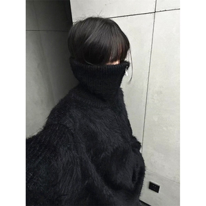 秋冬软糯毛绒绒貂绒高领毛衣男港风风针织衫套头外套 MY270图片