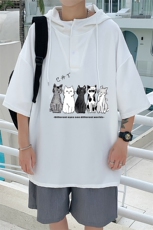 LD54100-P45连帽短袖t恤男大码胖子带帽五分袖中袖，男装T恤，电商A040