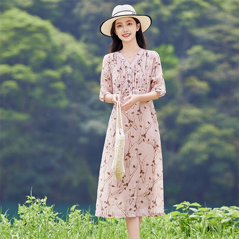 2026年夏季女士短袖休闲日常聚会表白沙滩逛街文艺/优雅婚礼居家,女装连衣裙,江南依恋