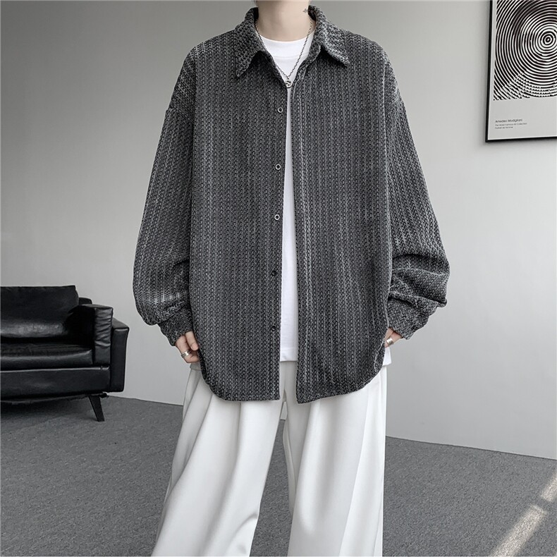 8XL-M鱼骨纹小香风衬衫男生春秋衬衣宽松慵懒垂感外套CS29009P45图片