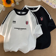 夏季美式高街重磅纯棉三条杠织带撞色男女短袖T恤ZD648-特P30，男装T恤，电商A486-1
