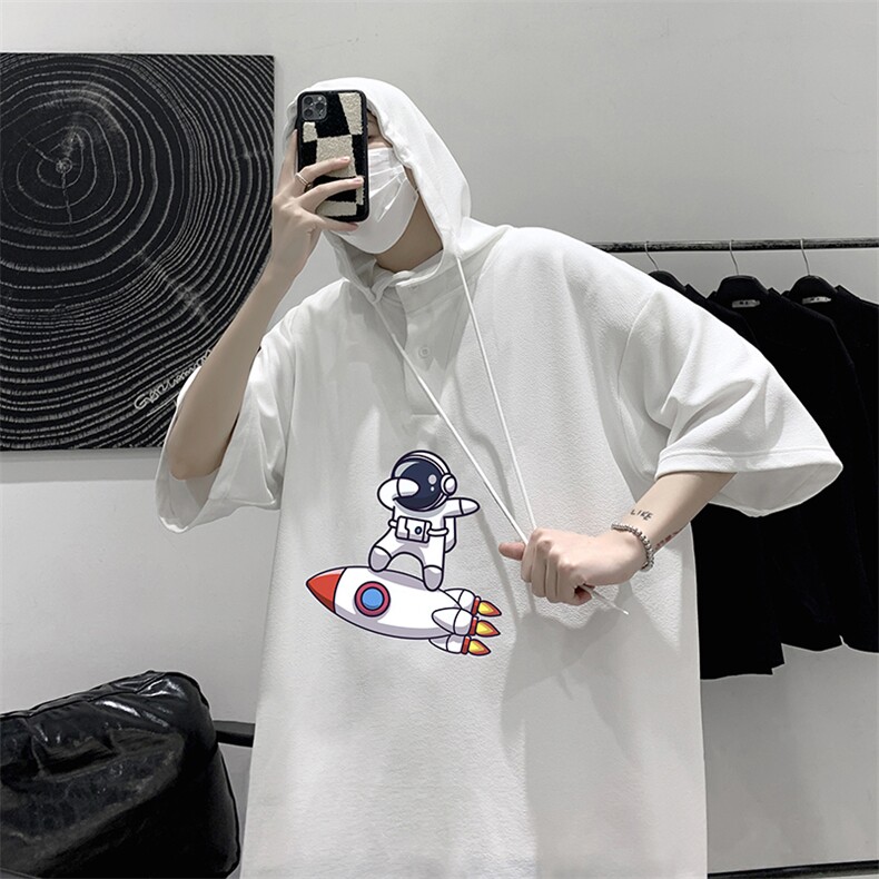 LD54158-P45 连帽短袖t恤男大码胖子带帽五分袖中袖 大皂风图片