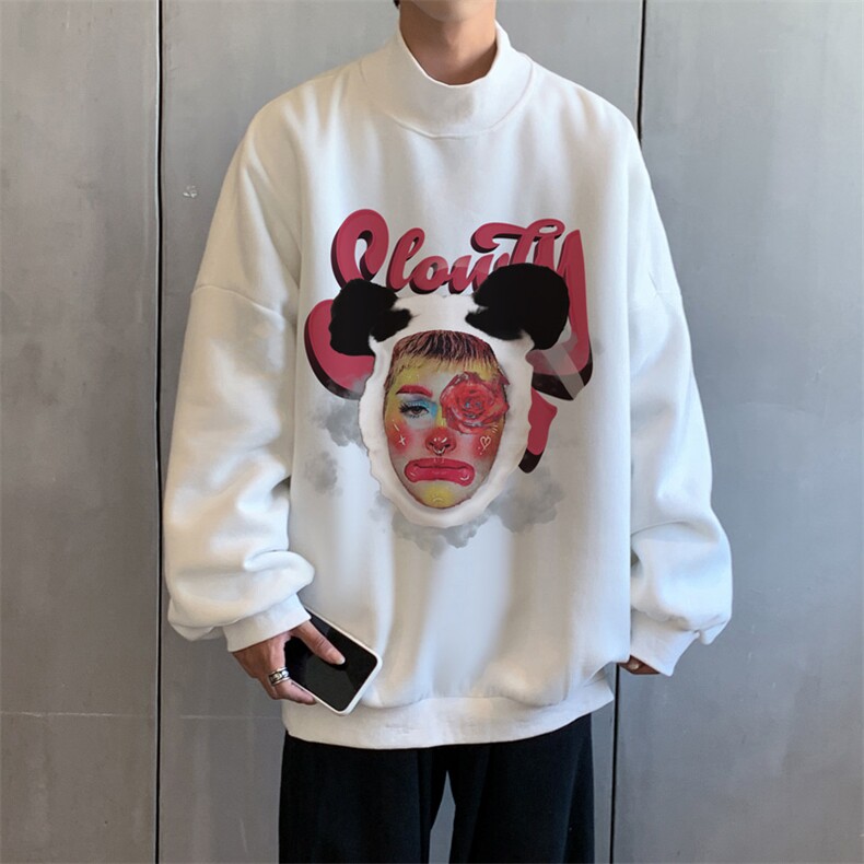 加绒加厚高领卫衣头像印花落肩袖情侣款打底衫男XZ514-2-G80-P48,男装T恤,星座514-2(原B239)