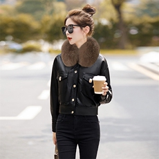 2025年冬季现货加绒保暖休闲时尚皮毛外套（毛领可脱卸），女装皮衣，臻衣坊