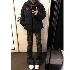 黑色大口袋工装长裤男女同款cleanfit潮流百搭直筒修身微喇休闲裤，男装工装外套，星座1210-1