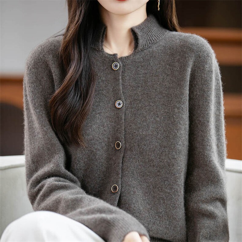 2025新款软糯纯羊毛针织开衫女短外套毛衣法式小众打底小个子毛衫,女装羊毛衫,越洋羊